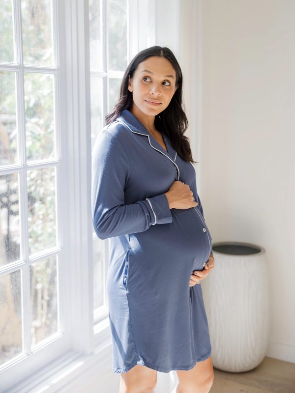 Clea Bamboo Long Sleeve Sleep Shirt | Slate Blue Online Sale