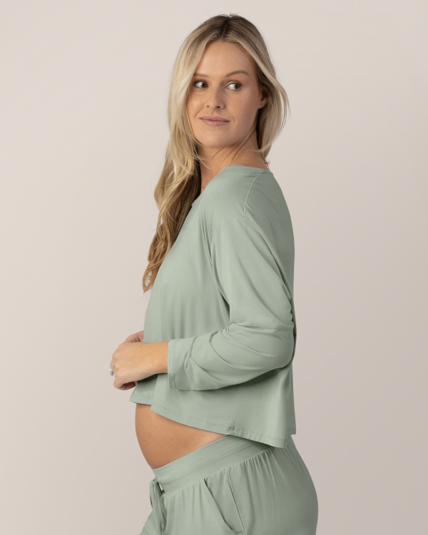 Aria Bamboo Casual Cropped Long Sleeve Top | Aqua Mist Online Hot Sale - Image 3