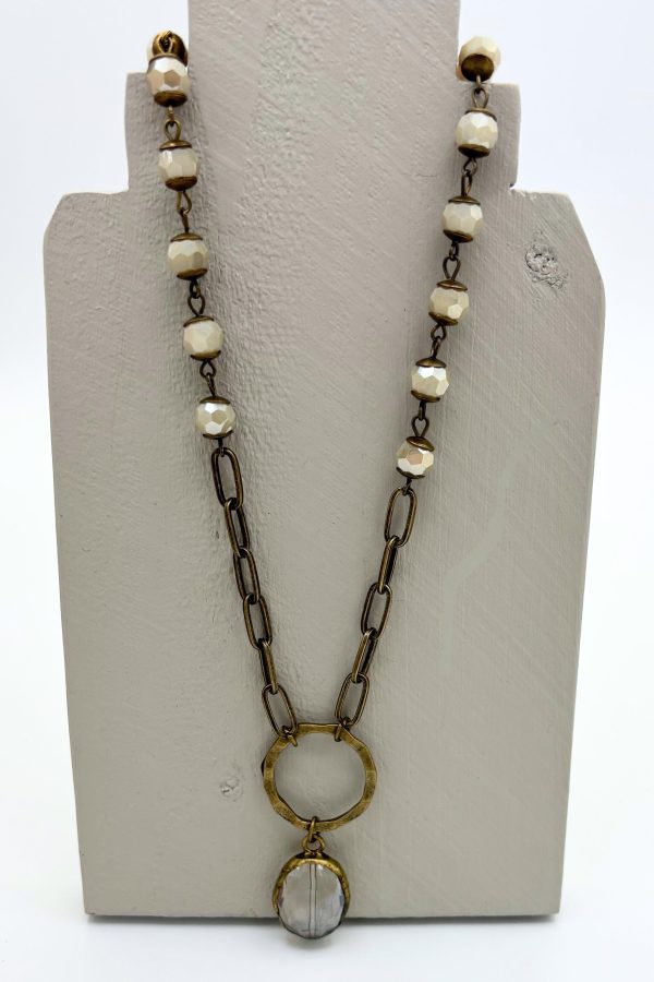 Capped Faceted Glass Bead Accented Long Paperclip Chain Necklace with Small Faceted Crystal Oval Online
