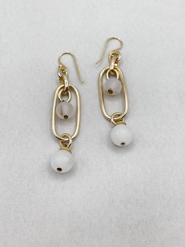 Zephyr Chain Earrings with White Stone Beads Discount - Image 2
