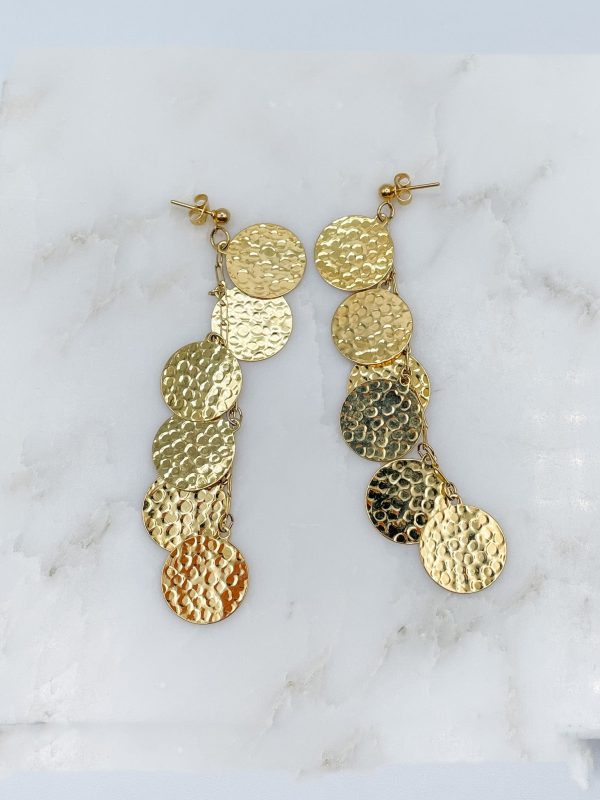 Brooke Dangle Earrings with Cascade of Gold Crinkle Discs Cheap - Image 3