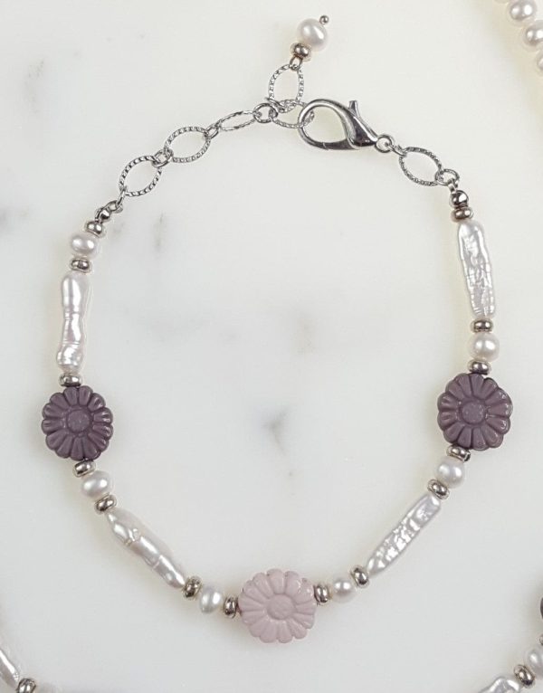 Sylvie Gabrielli Wildflowers Bracelet with Freshwater Pearls and Vintage Flower Beads Discount