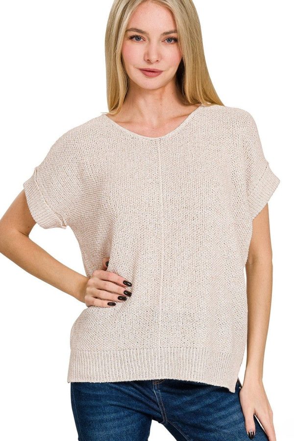 Zenana Center Seam Short Sleeve Sweater For Cheap - Image 2