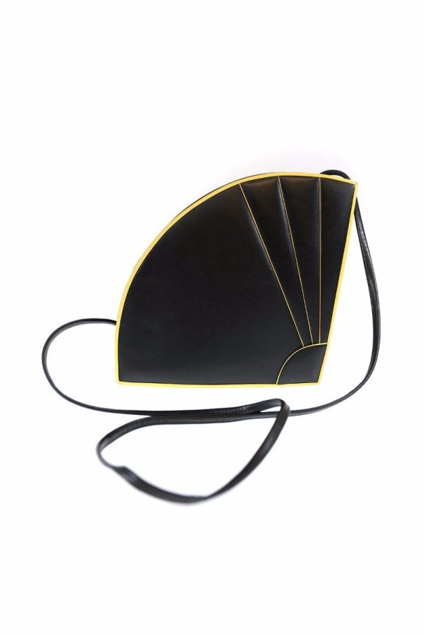 Safi Vintage Black and Yellow Fan Handbag For Cheap