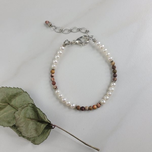 Samara Bracelet Handmade with Freshwater Pearls and Matte Rhyolite Beads Online Sale