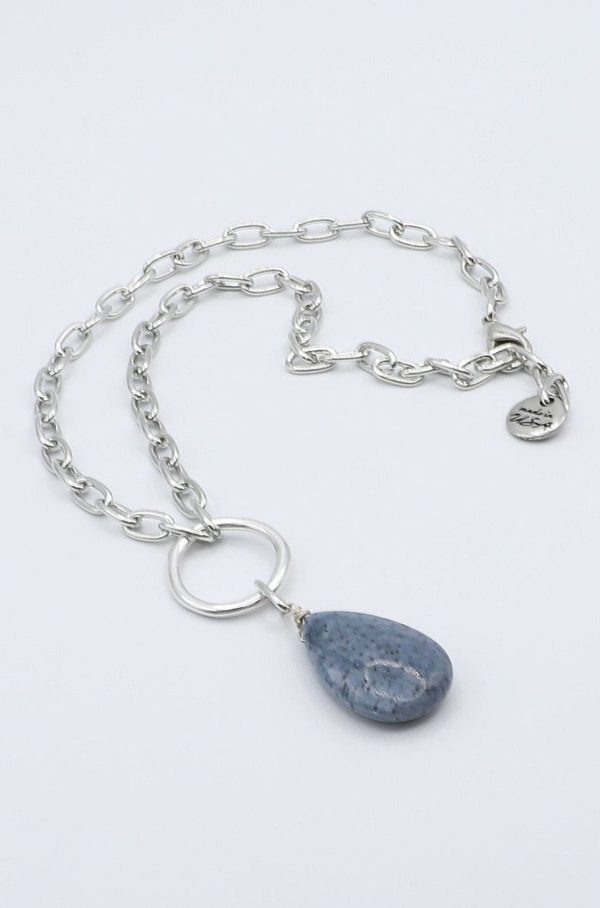 Teardrop Blue Stone on Silver Necklace Supply - Image 2