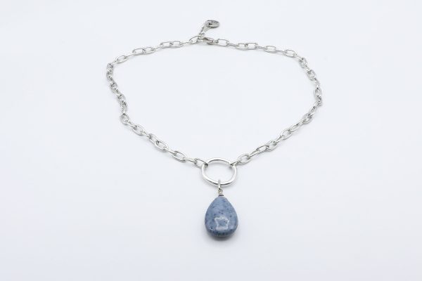 Teardrop Blue Stone on Silver Necklace Supply