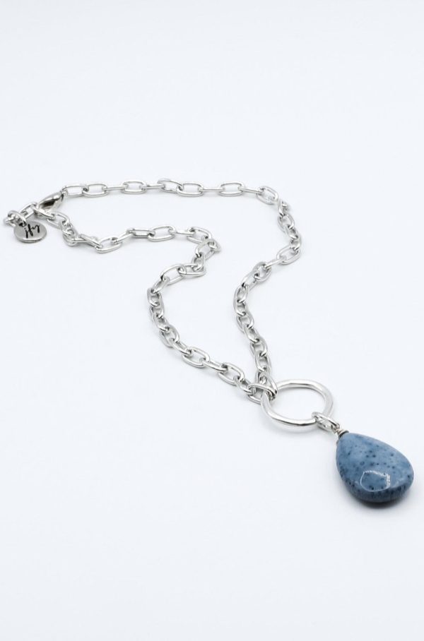 Teardrop Blue Stone on Silver Necklace Supply - Image 3