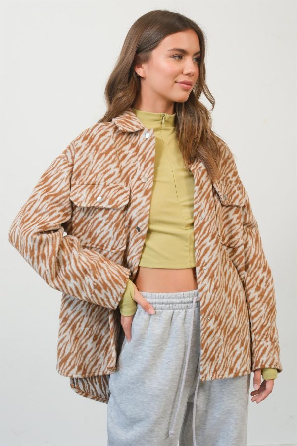 Hazel Blues® |  HYFVE Zebra Print Snap Down Long Sleeve Shacket For Cheap - Image 3