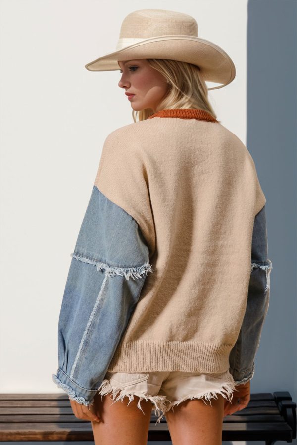 Hazel Blues® |  Double Take Star Pattern Raw Edge Long Sleeve Sweater on Sale - Image 4