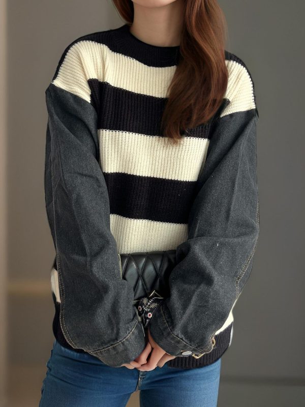 Hazel Blues® |  Contrast Round Neck Long Sleeve Sweater Online - Image 2